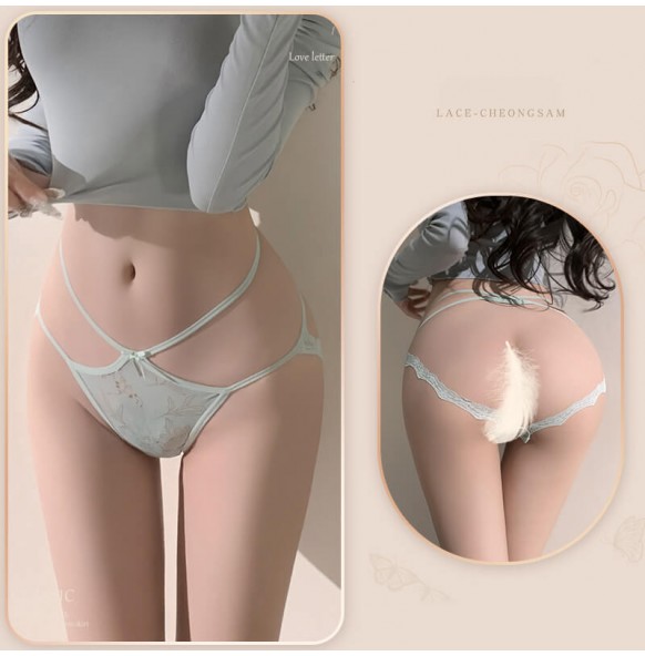 FEE ET MOI - Elegant Sheer Floral Strap Open-Back Panties (Green) FEE ET MOI - Elegant Sheer Floral Strap Open-Back Panties (Green)